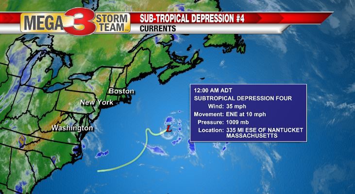 Sub-Tropical Depression #4 Currents Monday evening from the National Hurricane Center